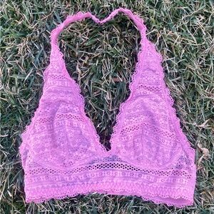 Victoria’s Secret Pink V-neck Triangle Lace Lacey Clasp Back Halter Bralette Top